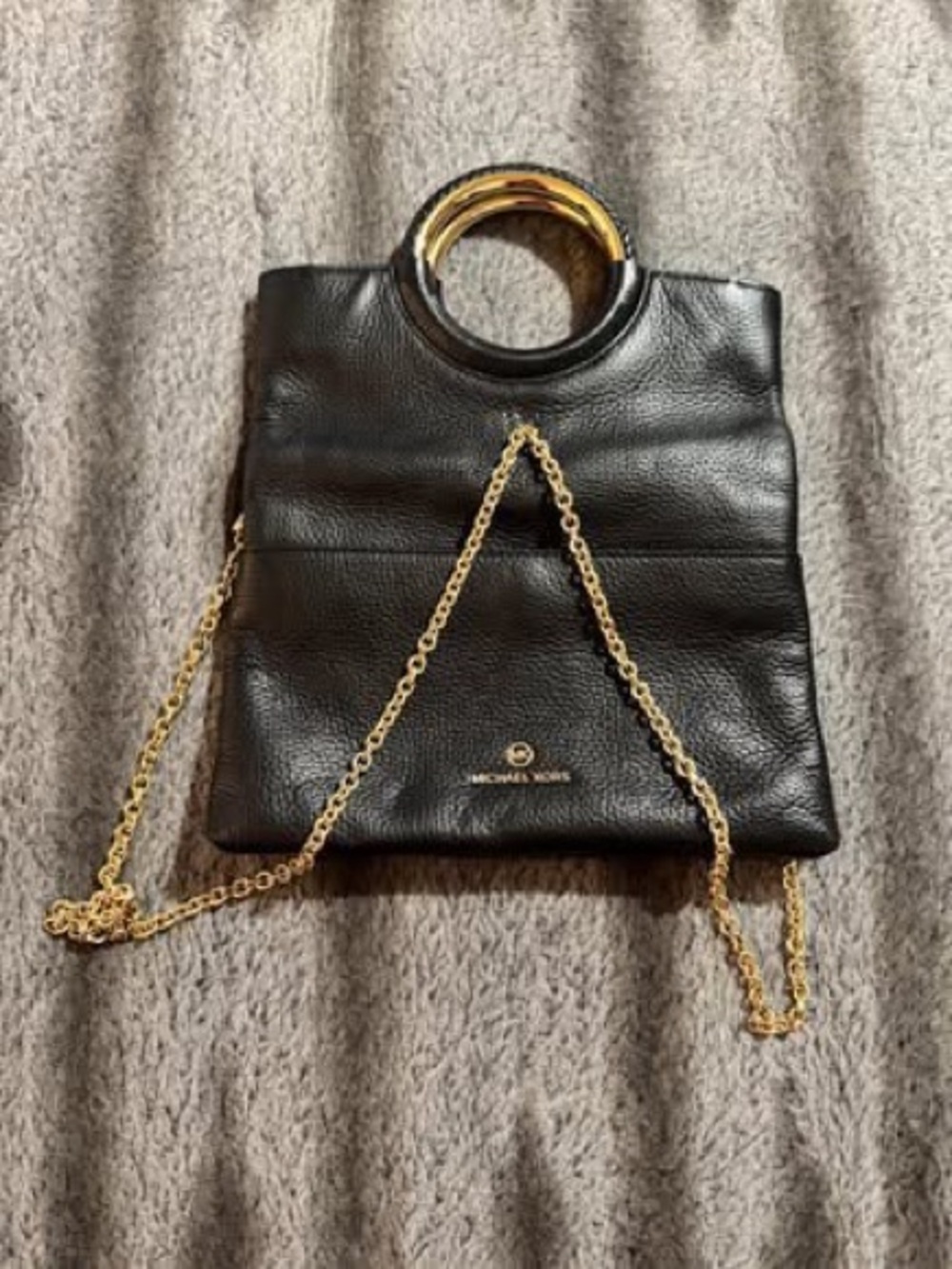 MICHAEL KORS Black Leather Ring-Handle Shoulder Bag with Gold Chain
